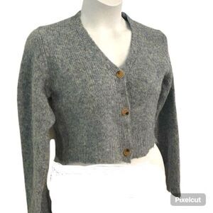 NEW TAHARI Cropped V-Neck Cardigan Blue Green Women’s Size Medium Spring Fall